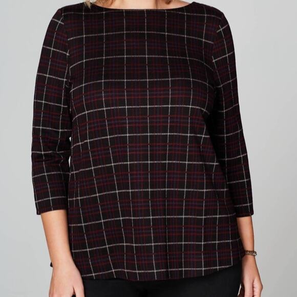 NWT J. Jill ponte plaid top with buttonback detail - Picture 1 of 9